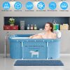 Portable Collapsible Bathtub Freestanding Soaking Shower Bath Tub Foldable Shower Stall Tub 330LBS Max Load with Inflatable Backrest and Water Seat St