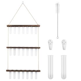 3-Tier Wall Hanging Planter Glass Hydroponic Vase Plant Flower Propagation Tube Planter Terrarium with Wooden Stand