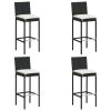 Garden Bar Stools with Cushions 4 pcs Black Poly Rattan