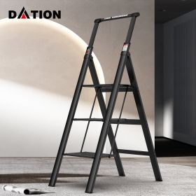 DATION 3 Step Ladder;  Retractable Handgrip Folding Step Stool with Anti-Slip Wide Pedal;  Aluminum Stool Ladders 3 Steps;  300lbs Safety Household La