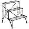 3-Tier Metal Plant Rack Garden Shelf in Stair Style - Black