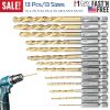 13 Pcs Hex Shank Drill Bit Set Titanium Coated Twist Drill Set High Speed Steel for Wood Plastic Aluminum Sheet