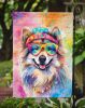 Keeshond Hippie Dawg Garden Flag Mailbox Flag Decorative Yard Flag Banner Outside Patio Artwork Yard Flower Beds, Garden Size, Multicolor