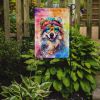 Keeshond Hippie Dawg Garden Flag Mailbox Flag Decorative Yard Flag Banner Outside Patio Artwork Yard Flower Beds, Garden Size, Multicolor