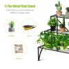 3-Tier Metal Plant Rack Garden Shelf in Stair Style - Black