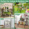3-Tier Metal Plant Rack Garden Shelf in Stair Style - Black