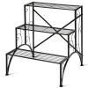 3-Tier Metal Plant Rack Garden Shelf in Stair Style - Black