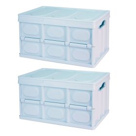 2Pcs 56L Collapsible Storage Bins With Dustproof Lid Waterproof Interior Bag Handle Stackable Storage Box Container Utility Organizer Crate For Campin (Option: 56L_Blue)