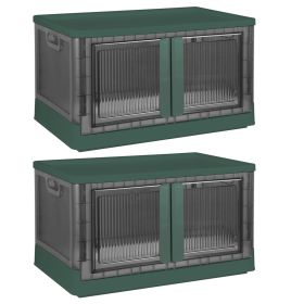 2Pcs 72L Foldable Storage Bins with Lid Collapsible Stackable Closet Organizer Containers with Front Door Lock 4Pcs Wheels (Option: 37CM_GRN)