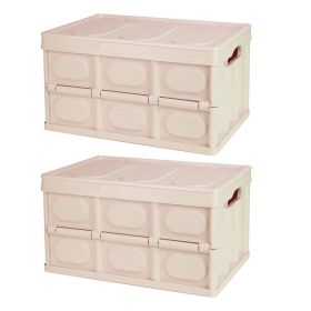 2Pcs 56L Collapsible Storage Bins With Dustproof Lid Waterproof Interior Bag Handle Stackable Storage Box Container Utility Organizer Crate For Campin (Option: 56L_Khaki)