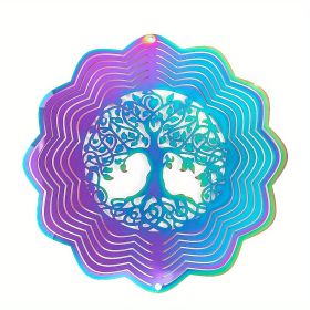 1pc Colorful Tree Of Life Wind Chime Spinner Laser Cut 3D Stainless Steel Sequins Garden Reflective Pendant Bird Scare Repeller, 3.94inch (Option: ModelFlower)
