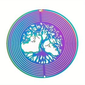1pc Colorful Tree Of Life Wind Chime Spinner Laser Cut 3D Stainless Steel Sequins Garden Reflective Pendant Bird Scare Repeller, 3.94inch (Option: ModelRound)