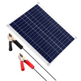 Outdoor Solar Panel 12V 25W Car Battery Charger IP68 Waterproof w/ 3.0A Dual USB Charging Clip Line (Option: Colorblack)