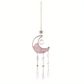 1pc Rainbow Maker Sun Catcher - Indoor/Outdoor Window Prism Moon Mini Dream Catcher with Crystals and Healing Stones - Garden Tree Decorations (Option: sizePink)
