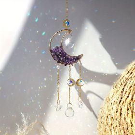 1pc Rainbow Maker Sun Catcher - Indoor/Outdoor Window Prism Moon Mini Dream Catcher with Crystals and Healing Stones - Garden Tree Decorations (Option: sizePurple)