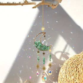 1pc Rainbow Maker Sun Catcher - Indoor/Outdoor Window Prism Moon Mini Dream Catcher with Crystals and Healing Stones - Garden Tree Decorations (Option: sizeGreen)
