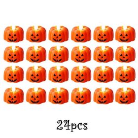 12/24pcs Halloween Pumpkin Candle Light Pumpkin Lantern Lamp Ornaments Ghost Festival Props Halloween Party Supplies Home Decor (Option: Color24pcs Type A)