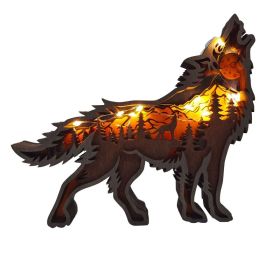 Wooden Animal Wolf Statue Creativity Wolf Totem Office Home Decorate Crafts Christmas Gift North Forest Elk Brown Wolf Ornaments (Option: ColorWolf)