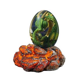 1 Set Lava Dragon Egg Crystal Transparent Resin Statue Luminous Dinosaur Eggs Souvenir Resin Craft Ornamental Home Decor Gifts (Option: Colorgreen-uminous base)