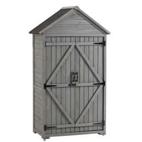 39.56"L x 22.04"W x 68.89"H Outdoor Storage Cabinet Garden Wood Tool Shed Outside Wooden Closet with Shelves and Latch, Gray/Brown (Option: ColorGray)