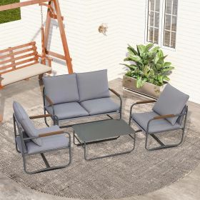 4-Piece Outdoor Patio Furniture Sets, Patio Conversation Set with Removable Seating Cushion, Courtyard Patio Set for Home, Yard, Poolside (Grey) (Option: ColorLight grey)