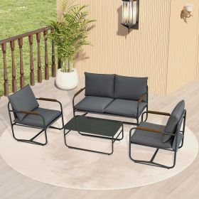 4-Piece Outdoor Patio Furniture Sets, Patio Conversation Set with Removable Seating Cushion, Courtyard Patio Set for Home, Yard, Poolside (Grey) (Option: ColorDark grey)