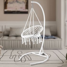 Outdoor Hanging Swing Chair with Stand, Boho Swinging Hammock Chairs with Stand for Bedroom, Patio, Porch, Outdoor and Indoor (Option: ColorWhite)