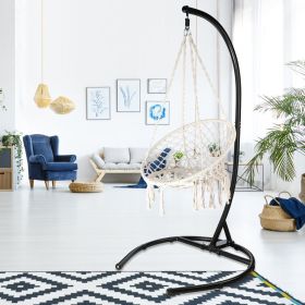 Outdoor Hanging Swing Chair with Stand, Boho Swinging Hammock Chairs with Stand for Bedroom, Patio, Porch, Outdoor and Indoor (Option: Colorblack)