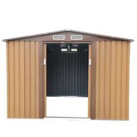 8' x 8'ft Outdoor Storage Shed Kit-Perfect to Store Patio Furniture, Garden Tools Bike Accessories, Beach Chairs and Lawn Mower XH (Option: ColorBrown)