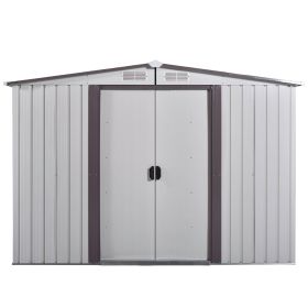8' x 8'ft Outdoor Storage Shed Kit-Perfect to Store Patio Furniture, Garden Tools Bike Accessories, Beach Chairs and Lawn Mower XH (Option: ColorWhite + Gray)