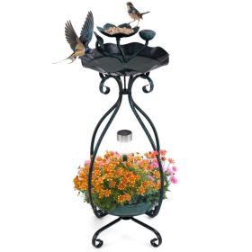Solar Outdoor Bird Bath Feeder Combo with Flower Planter Pedestal and Solar Lights (Option: ColorBronze)