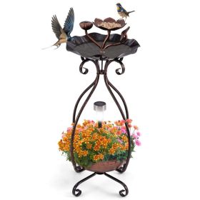 Solar Outdoor Bird Bath Feeder Combo with Flower Planter Pedestal and Solar Lights (Option: colorCopper)