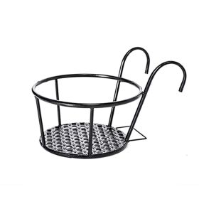 Hanging Railing Planters Flower Pot Holders Metal Planter Racks Fence Potted Stand Mounted Round Plant Baskets Container for Indoor Outdoor Use (Option: Colorblack)