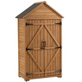 39.56"L x 22.04"W x 68.89"H Outdoor Storage Cabinet Garden Wood Tool Shed Outside Wooden Closet with Shelves and Latch, Gray/Brown (Option: ColorBrown)