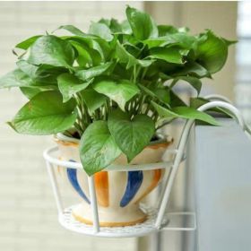 Hanging Railing Planters Flower Pot Holders Metal Planter Racks Fence Potted Stand Mounted Round Plant Baskets Container for Indoor Outdoor Use (Option: ColorWhite)